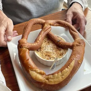 Crab dip and soft pretzel