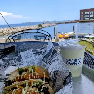 Perch tacos and frozen margarita