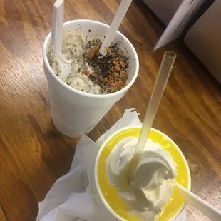 Custom desserts Oreo butterfinger milkshake and toasted pineapple stuffed snoball