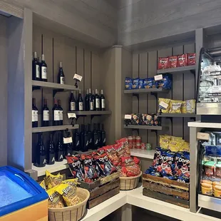 shelves of food and beverages