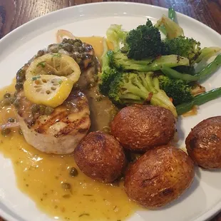 My meal was a swordfish piccata special with potatoes and vegetables. It was delicious.