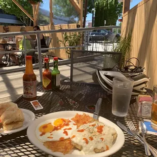 Nice COVID patio and I appreciated the hot sauce choices