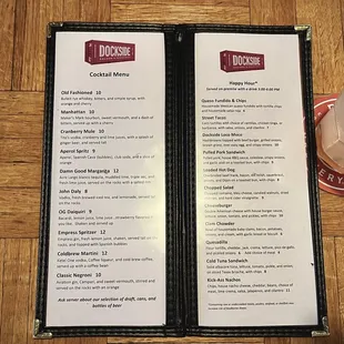 New Dockside Happy Hour Menu and Cocktail List