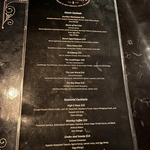 Drink menu