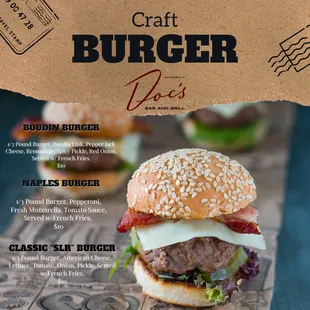 the menu for a burger