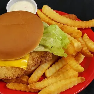 Cod fish sandwich and fries, the best around the Brandenburg Ky area Doc's BBQ Smoke Shack  634 River Ridge plaza Brandenburg Ky