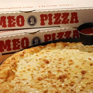 a pizza with cheese and sauce