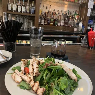 Salmon salad and house Cabernet