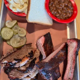 Brisket , ribs , Mac , bean
