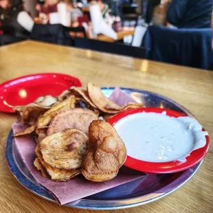 Onion dip and house made potato chips