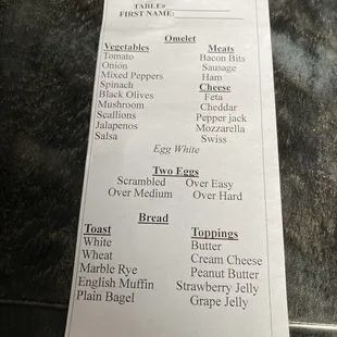 menu