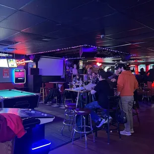 a pool table and bar