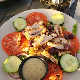 Greek salad (no feta, sub cheddar jack cheese)