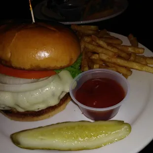 Hamburger with fries