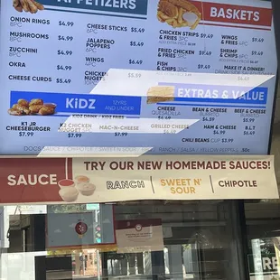 App, Kidz, baskets and extras menu