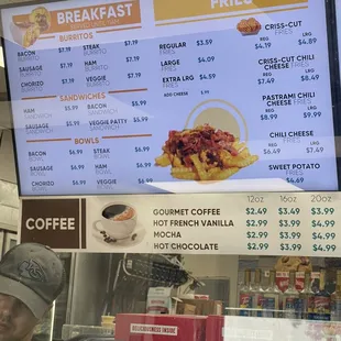 Breakfast and fries menu