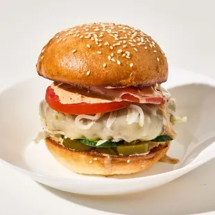 Doda Burger - cucumber, tomato, lettuce, pickled onions and jalapenos, pepperjack cheese, special sauce