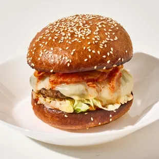 Kimchi Burger - lettuce, napa cabbage kimchi, cheddar cheese, spicy mayo