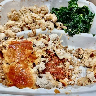 Entree with 2 sides.  Lasagna Seafood Mac&apos; n Cheese Sweet Kale (gf, sf)