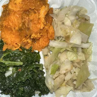 Vegetable plate Sweet Kale (gf, sf) Cabbage (gf, sf) Candied Yams (gf, sf)