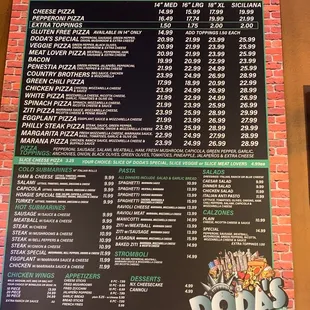 Full menu