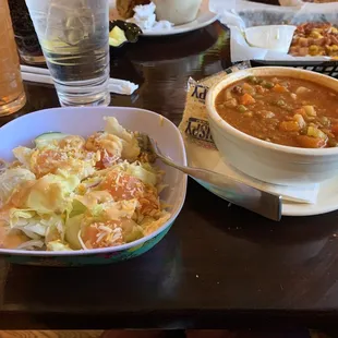 The side salad and vegetable beef soup was tasty.