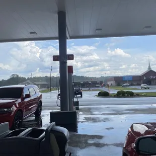 a view of a gas station