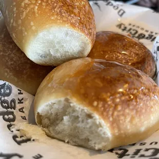 Hot rolls served with regular and cinnamon butter.. Yummy!