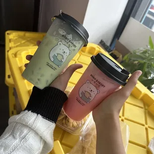 Matcha Latte and Strawberry Milk Tea