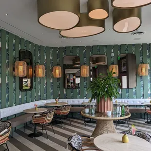 tables and chairs in a restaurant