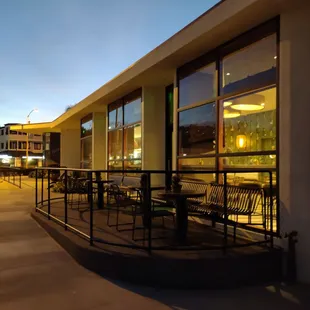 Early morning view of the outdoor seating