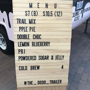 the menu for the food truck