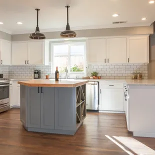 a kitchen with a center island