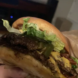 Double smash burger w/ green chile.