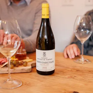 two people sitting at a table with wine glasses