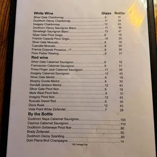 Bar menu