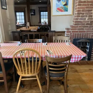 a table and chairs in a restaurant