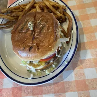 a hamburger and fries