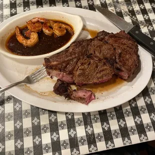 Ribeye and broiled shrimp