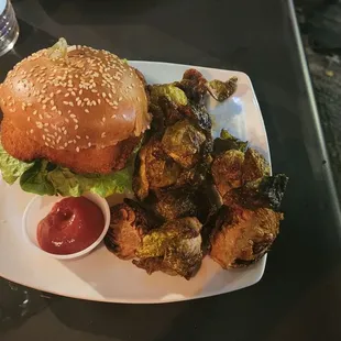 Chicken sandwich with brussel sprouts! IMMACULATE