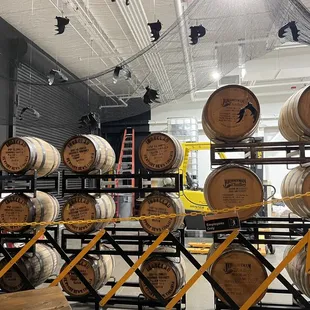 barrels stacked on racks