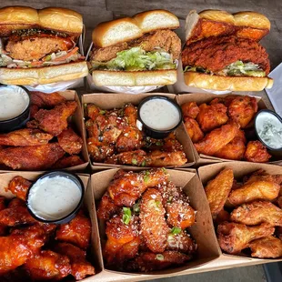 Chicken sandwiches and chicken wings