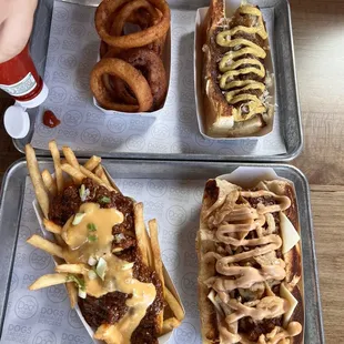 Onion Rings, Das Brat, Chili The Kid and Chilli fries! Yum