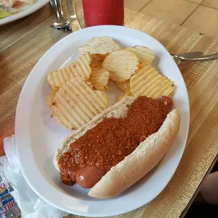 Chili dog, I'd skip the chili