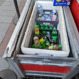 a cooler filled with drinks