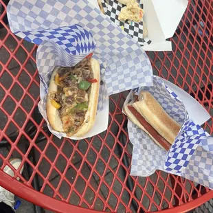 Cheesesteak and plain All Beef Dog