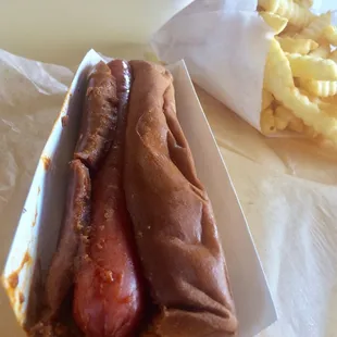 shows a hot dog and french fries