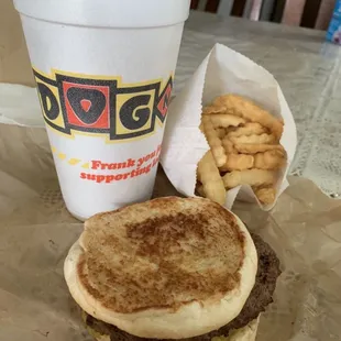 ows a sandwich and french fries