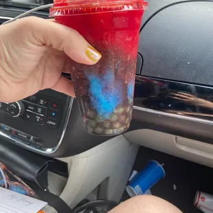 Tiger blood, blue raspberry mango pearls. Always good eats here