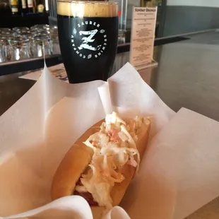 a beer and a sandwich